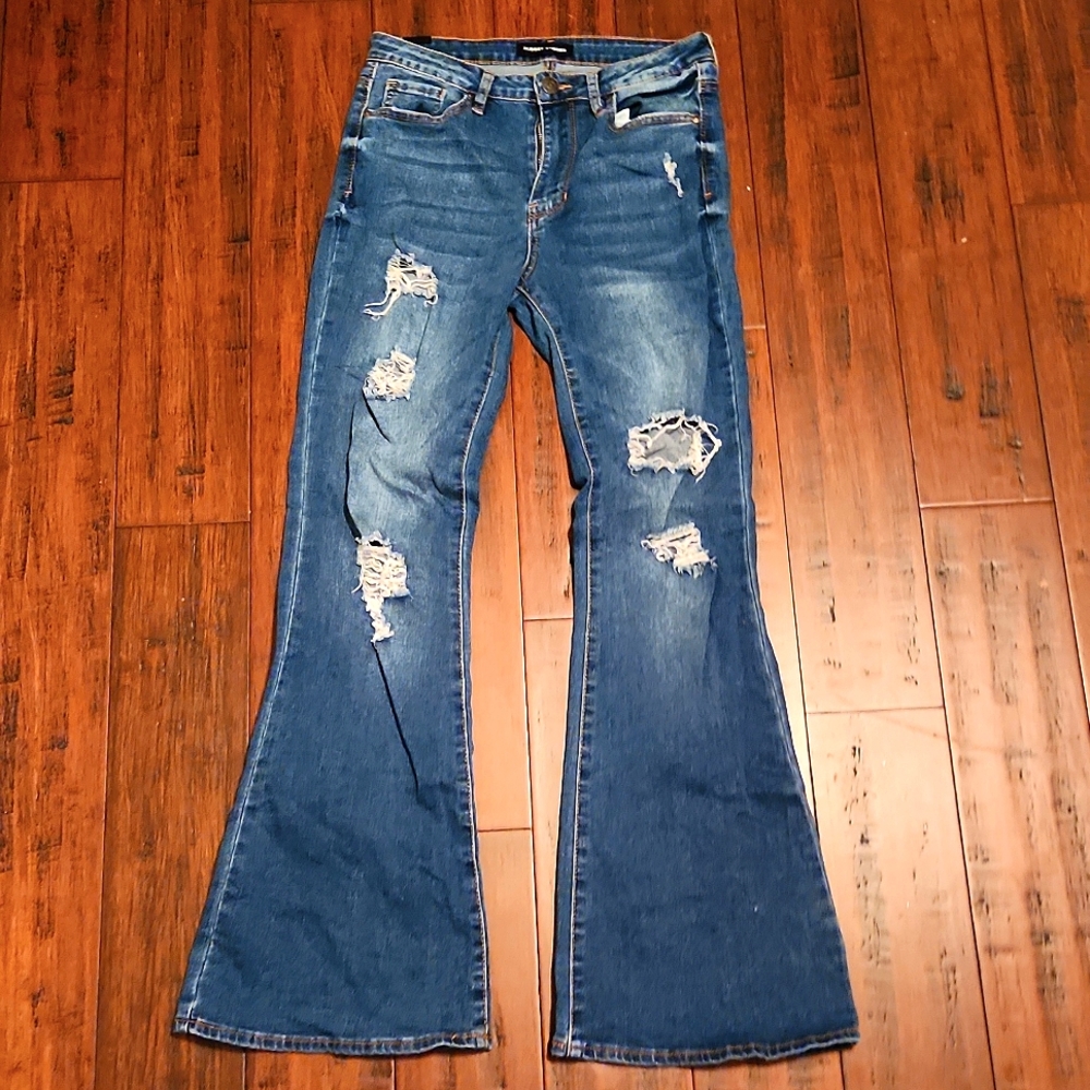 Blue Flared Ripped Jeans - Picture 2 of 2